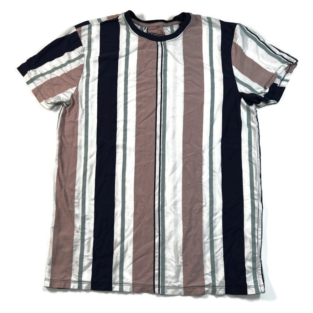 San Francisco Work Shirt Mens Large Striped Short Sleeve Tee Crew Pink Blue Crew